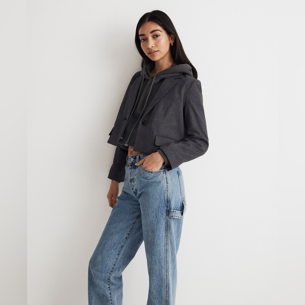 Madewell Women’s The Sutter Crop Blazer Whitfield Micro Check Jacket Size XXS - Picture 4 of 10